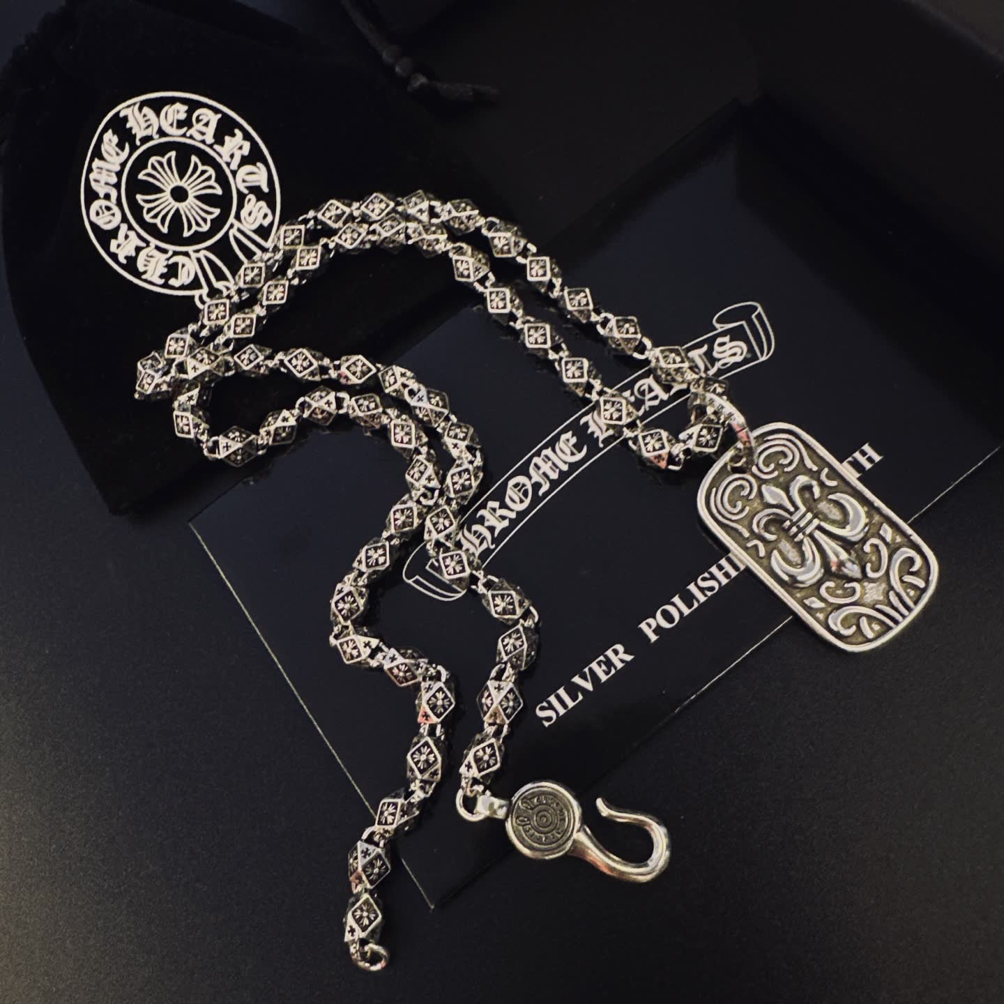 Chrome Hearts Silver Fleur-de-lis Tag Necklace